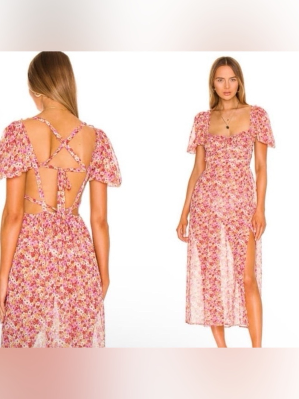 For Love and Lemons Felicia Floral Puff Sleeve Midi Dress - Picture 7 of 8